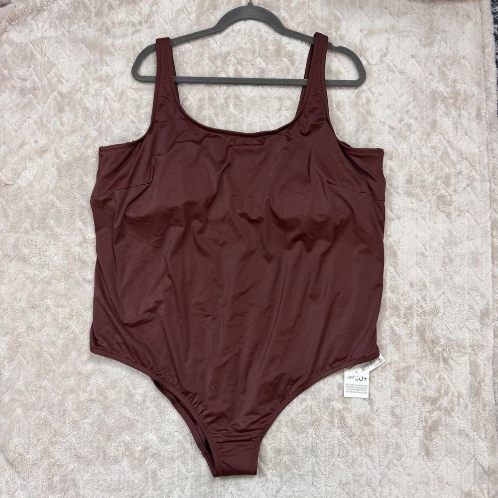 Amazon Essentials Womens Deep Brown UPF 50+ One Piece Swimsuit Size 5XL Plus